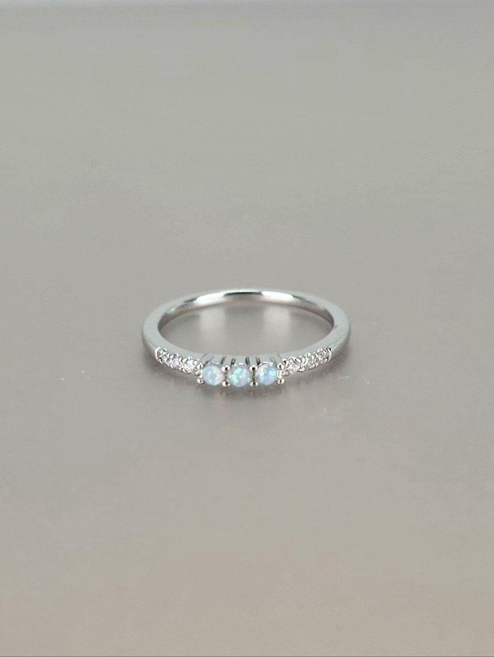 Opal and CZ Accent Ring